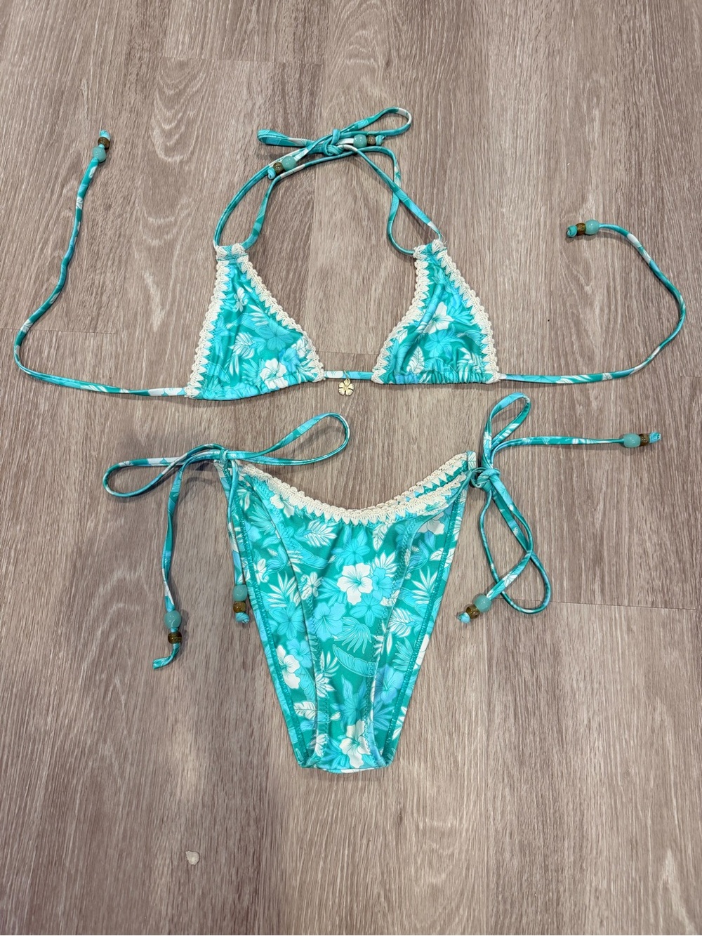 Kulani Kinis Turquoise Floral Tie-Side Bikini
